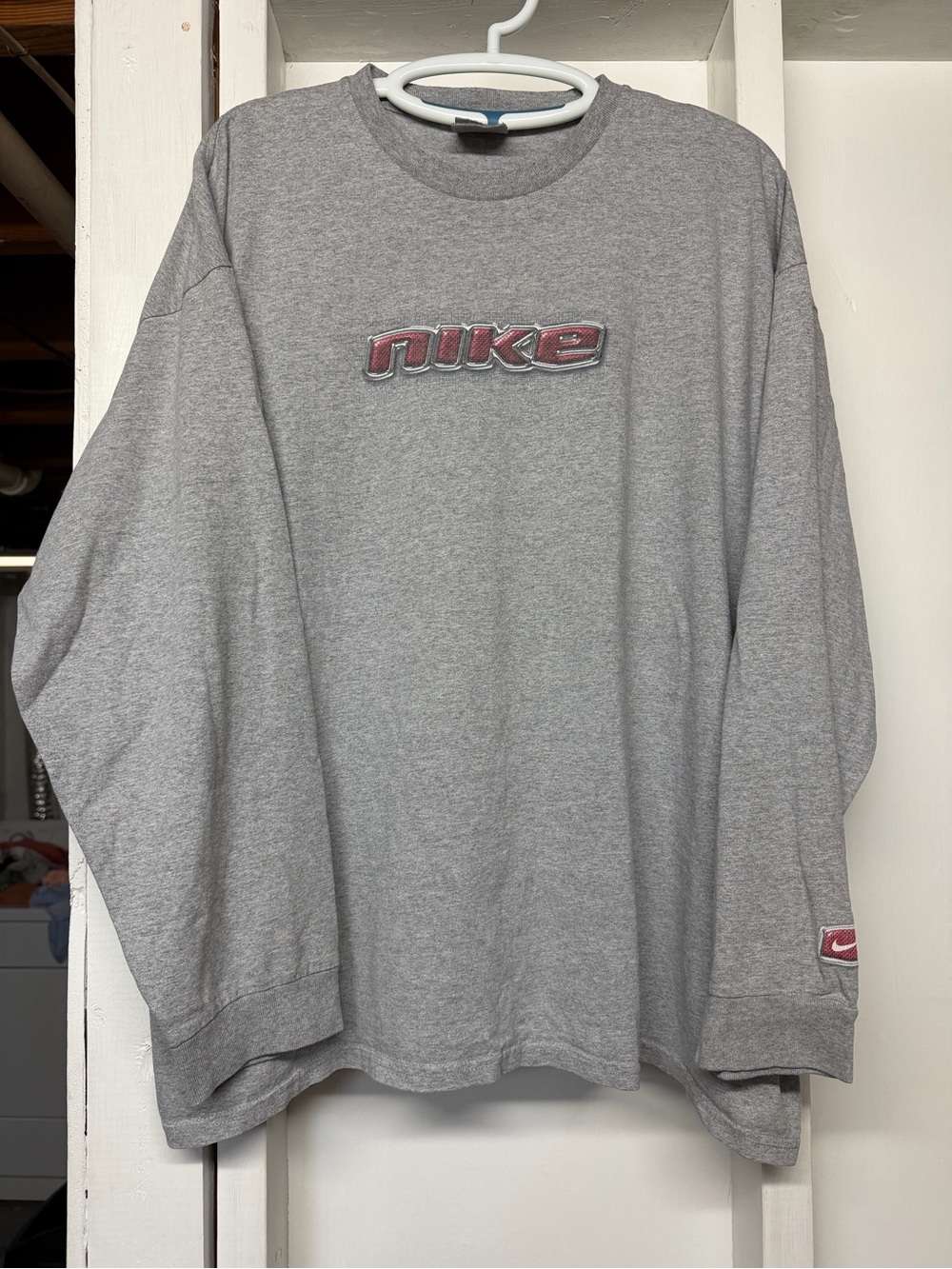 Y2K Vintage Nike Spellout Gray Long Sleeve Shirt XXL Good Condition